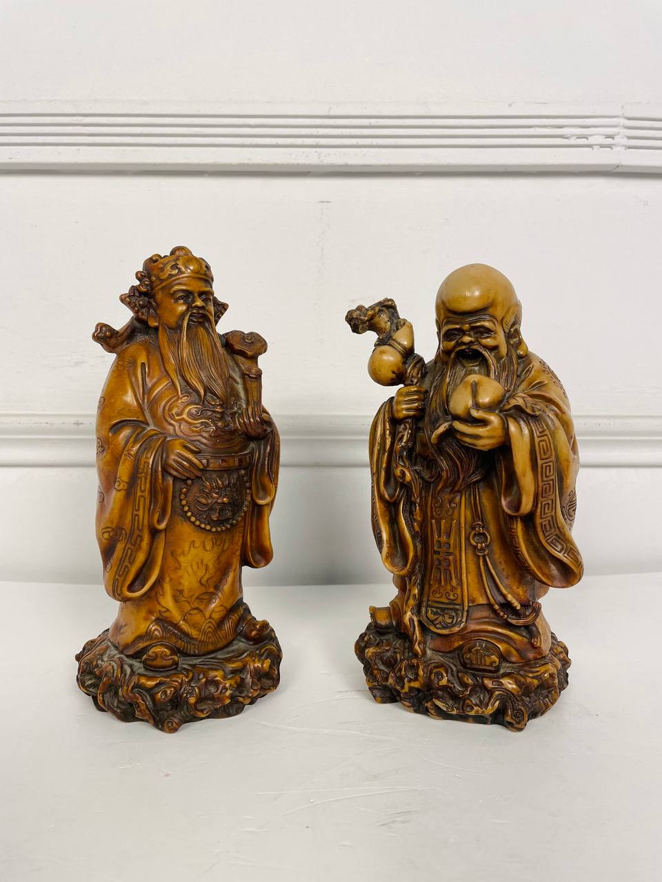 Антикварные статуэтки китайских богов Шоу-Син и Лу-Син
