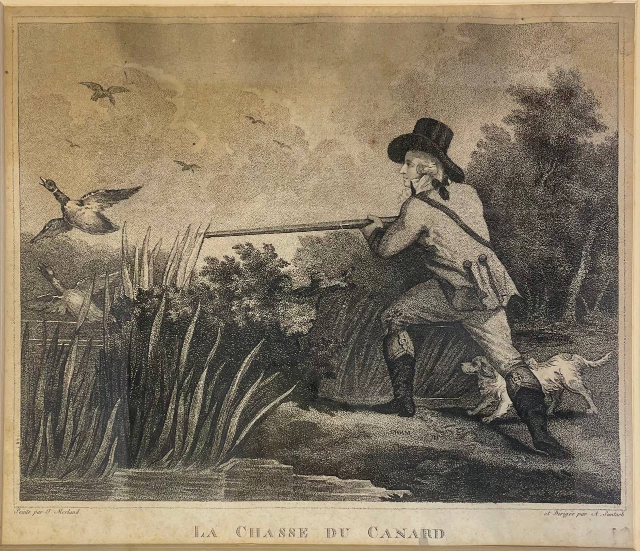 Антикварная хромолитография «Охота на уток»