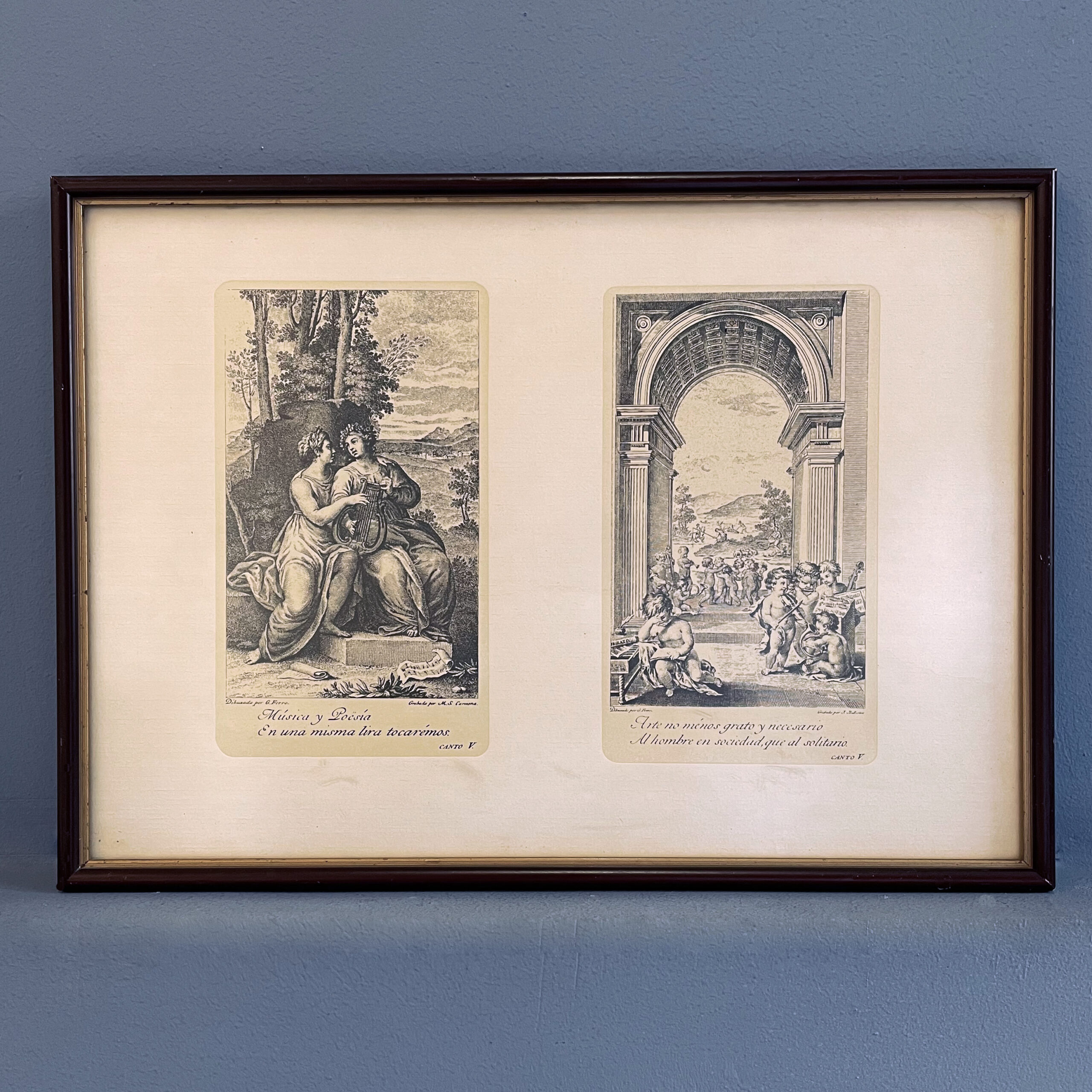 Две репродукции гравюр в рамке, середина ХХ века.