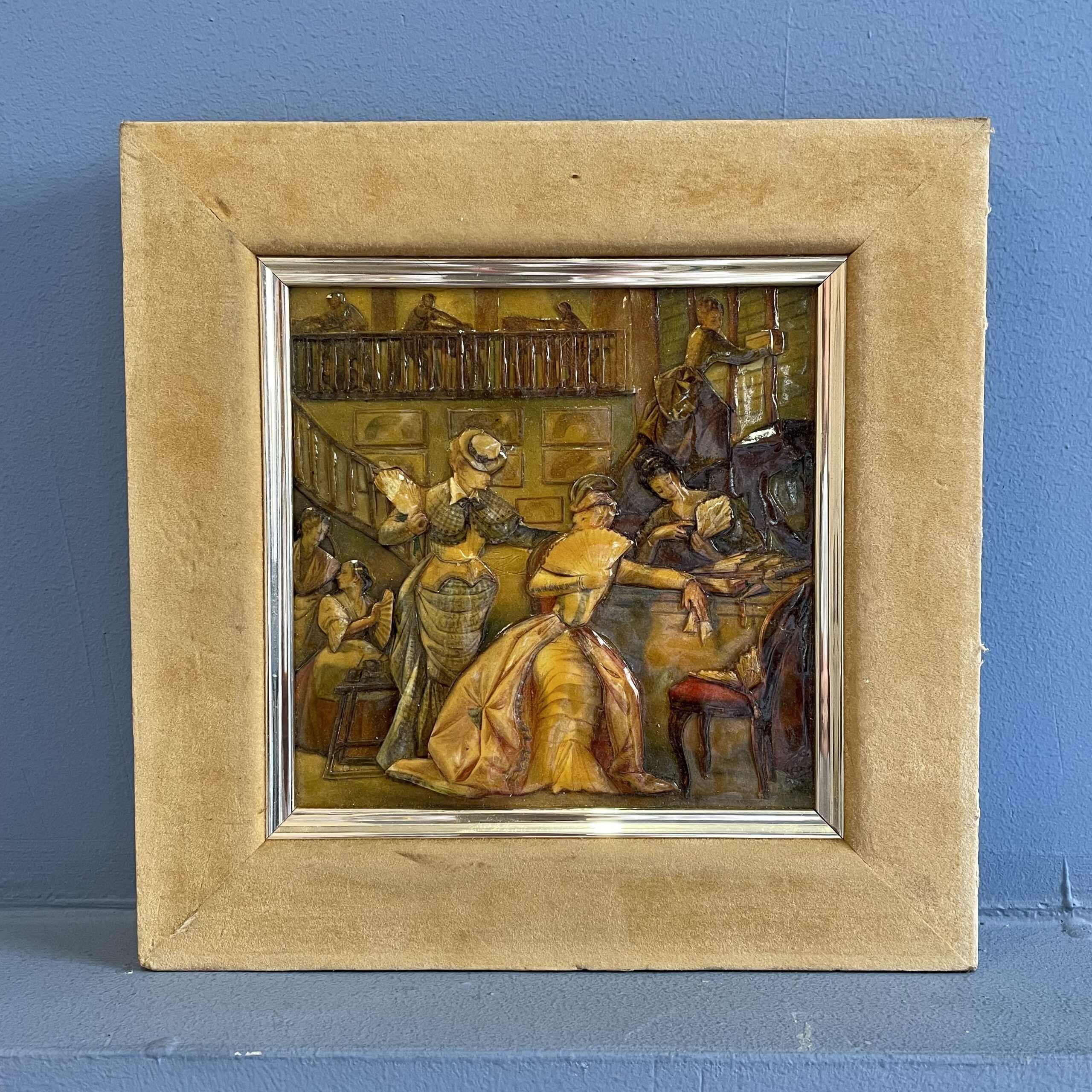 «Дамы с веерами» винтажная, объемная картина, 1980 годы.