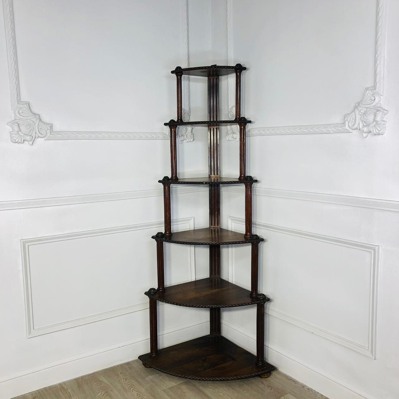 Высокая угловая Этажерка антикварная XIX-XX века.