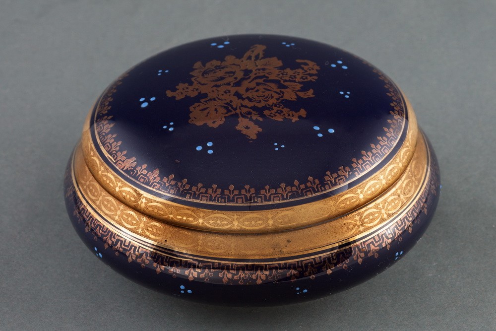 Шкатулка круглая антикварная кобальт XX века